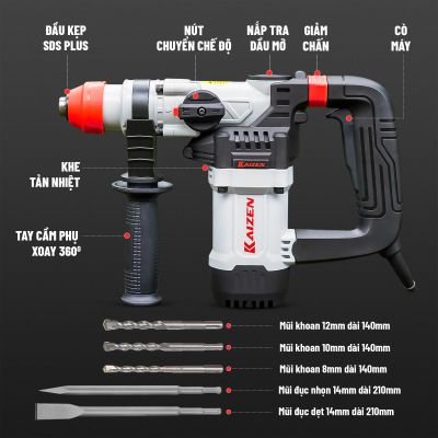 MÁY KHOAN BÚA CẦM TAY 2 CHỨC NĂNG KAIZEN KZ-RH30CT 1100W CHUYÊN KHOAN VÀ ĐỤC