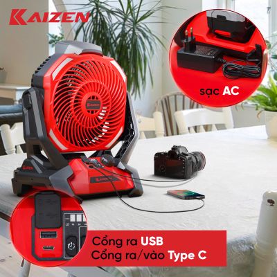 QUẠT DÙNG PIN 40W KAIZEN BẢN CAO CẤP CÓ HẸN GIỜ KZ-CF360 LINH HOẠT ĐIỆN AC/DC